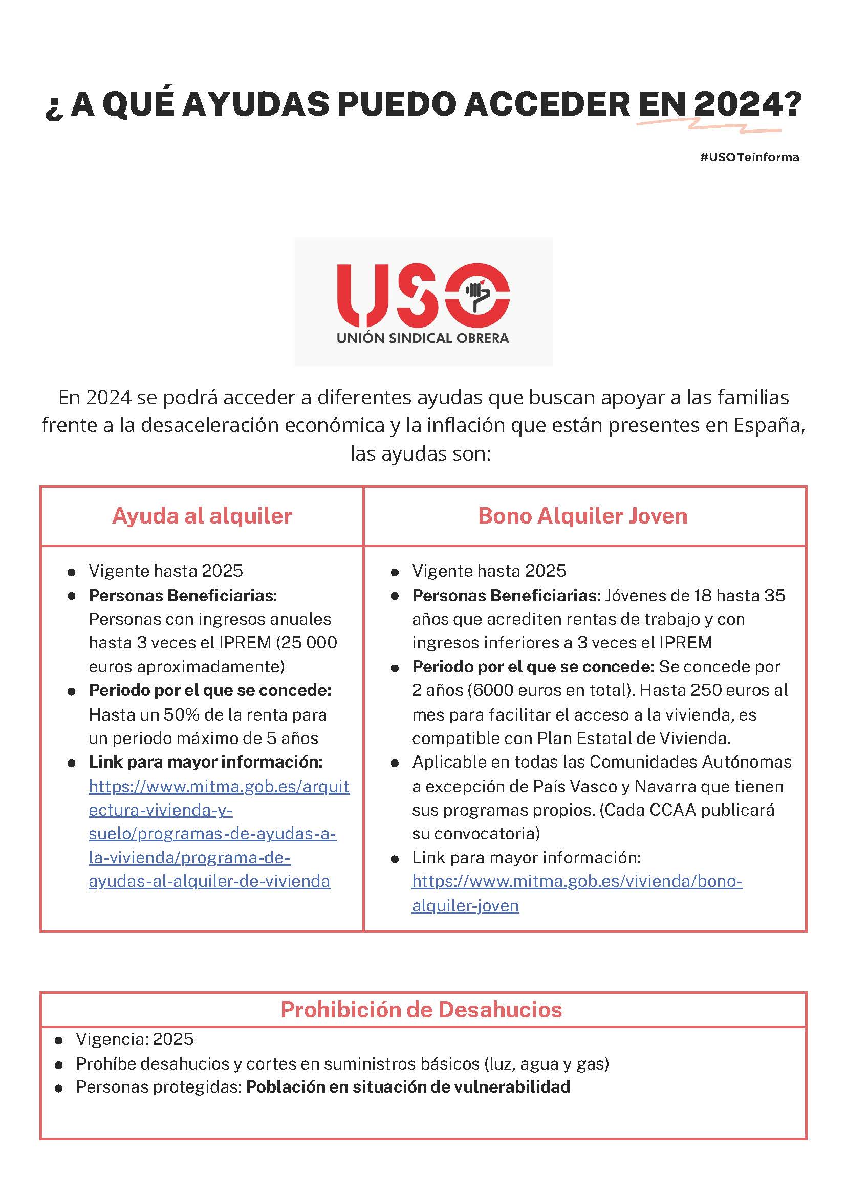 USO TE INFORMA ¿A QUÉ AYUDAS PUEDO ACCEDER EN 2024? USO AndalucíaUSO